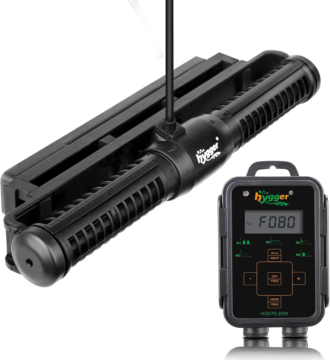Hygger Aquarium Wave Maker - Adjustable Cross Flow Pump with LED Display Controller, Magnetic DC 24V Powerhead for Freshwater & Marine Reef Aquariums Up to 265 Gallon (25W)