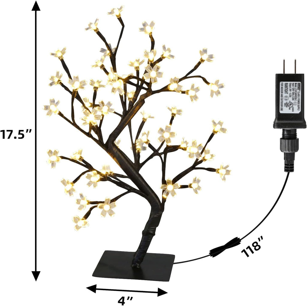 PEIDUO Set of 2 Lighted Cherry Blossom Tree, Light up Bonsai Tree for Christmas Decorations, Warm White Lights Plug in Adapter, Tabletop Night Light Artificial Tree for Indoor Bedroom Living Room