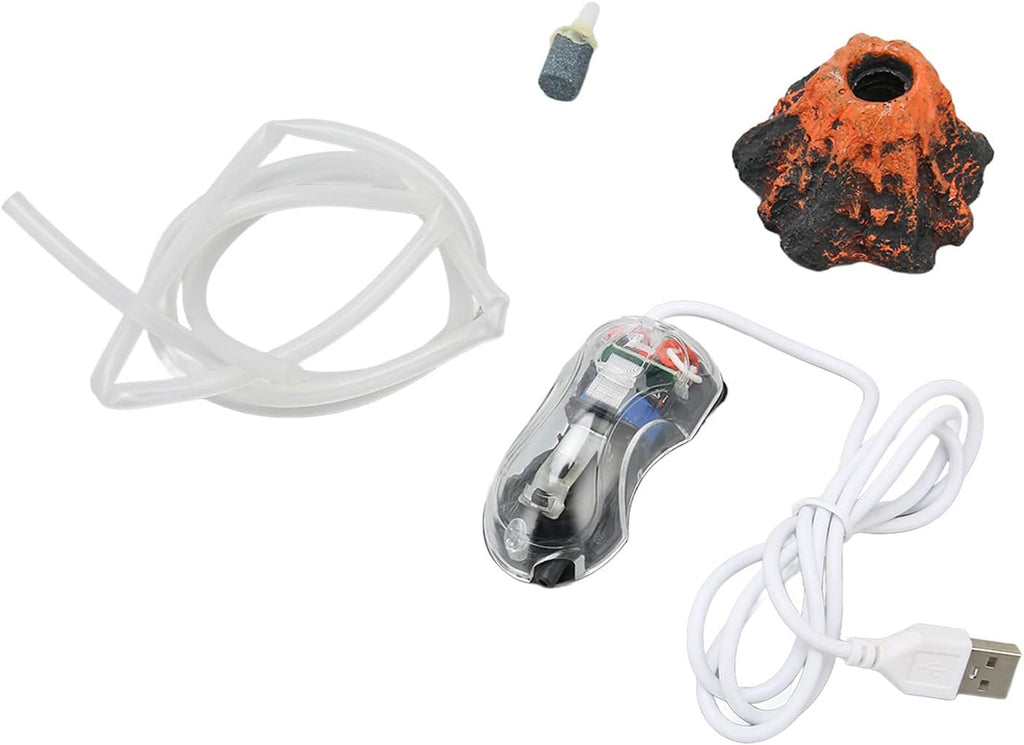 Aquarium Volcano Ornament Kit Lifelike Oxygenation Aquarium Air Bubbler Volcano Decorations with Hose for Landscaping Safe Material Vivid Effect Increase Oxygen Level USB Plug