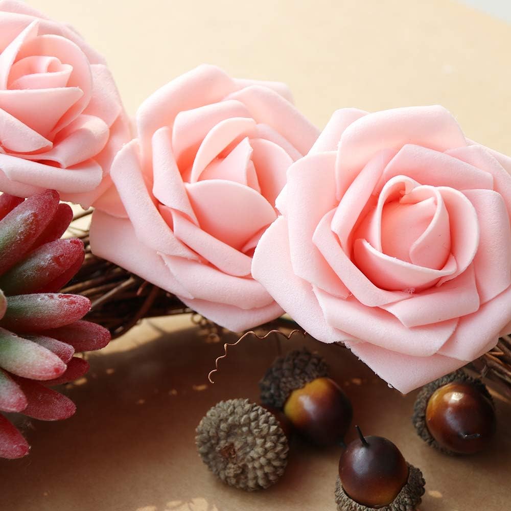 AmyHomie Artificial Flower 50pcs Real Looking Fake Roses w/Stem for DIY Wedding Bouquets Centerpieces Arrangements Party Baby Shower Valentines Day Christmas Tree Decorations