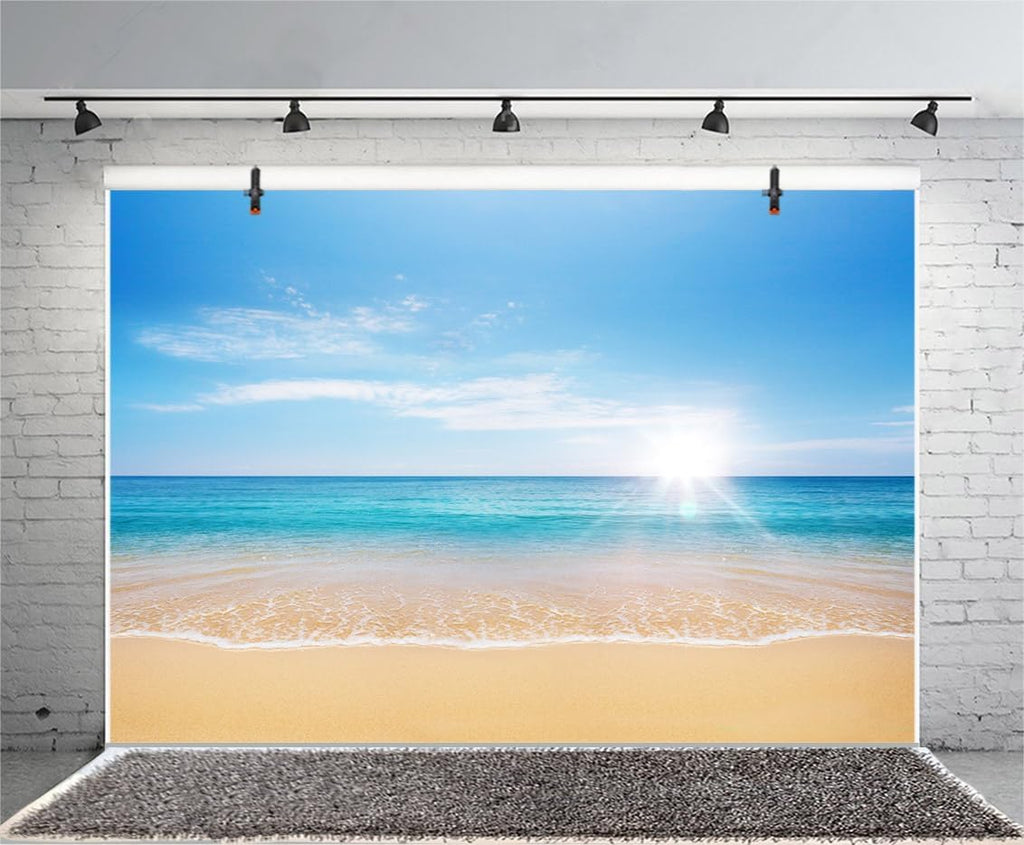 AOFOTO 9x6ft Summer Beach Photography Backdrop Sea Waves Background Blue Sky Clouds Sunlight Hawaiian Luau Adult Lovers Artistic Portrait Wedding Travel Vacation Photo Studio Props Vinyl Wallpaper