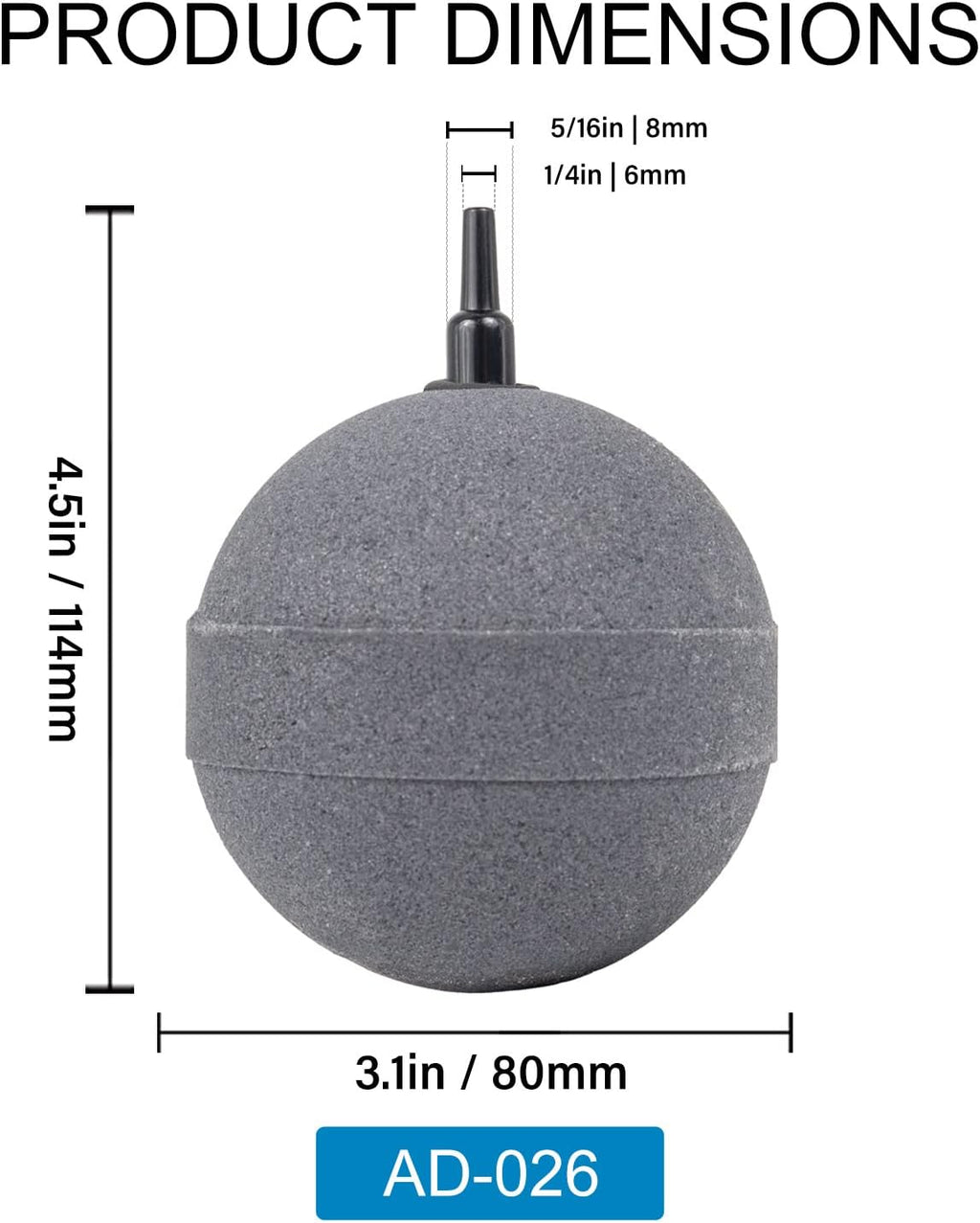 Air Stone Bubble Diffuser Ball - for Aquarium Air Pump and Fish Tanks, Gray, Pack of 10pcs