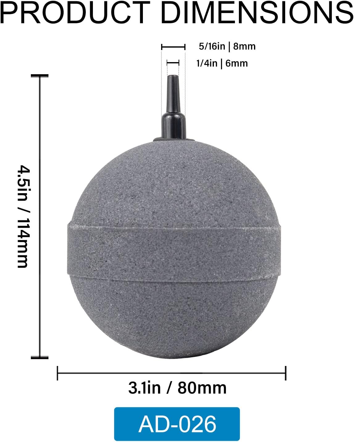 Air Stone Bubble Diffuser Ball - for Aquarium Air Pump and Fish Tanks, Gray, Pack of 10pcs