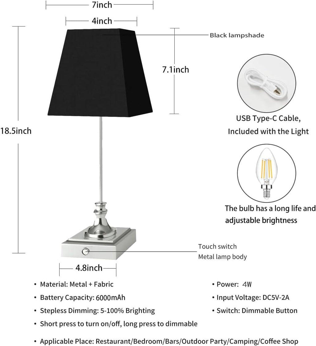 Rechargeable LED Table Lamps with Stepless Touch Control,Light Sliver Cordless Lamp for Living Room&Bedside&Patio&Shower,Small Desk Lamp(6000mAH Battery),1 Pack for Home Decor,Best Gifts for Family