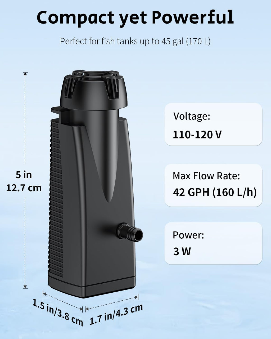 Pawfly 42 GPH 3 W Aquarium Surface Skimmer for Fish Tanks up to 45 Gallons, Aquarium Oil Film Processor, Fish Tank Filter with Bio Sponge & Suction Cups, Fish Tank Oil Skimmer, Oil Film Remover