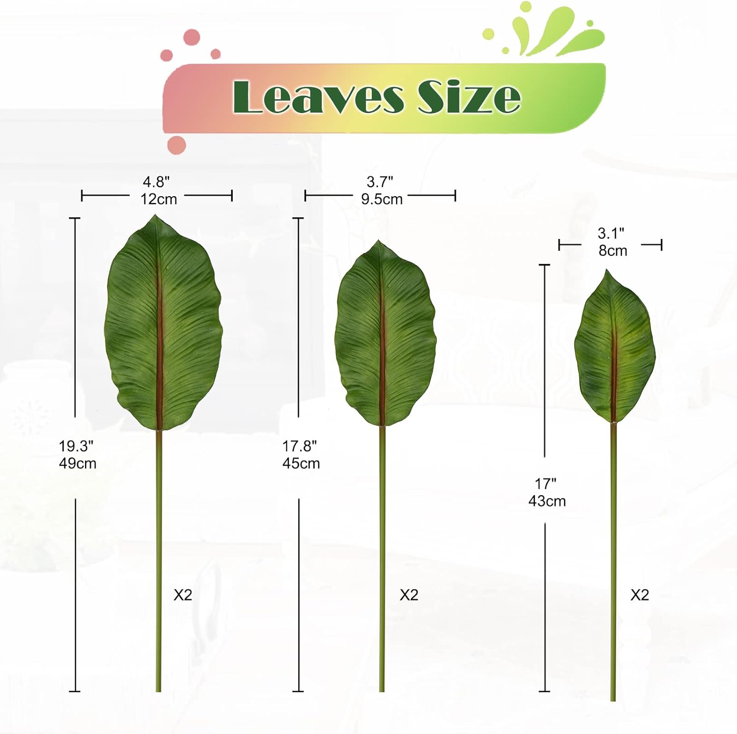 16.5" Pu Foam Artificial Banana Leaves Bird of Paradise Frond Tropical Palm Leaves Faux Banana Leaf Plant for DIY Wedding Fake Leaves for Centerpieces Arrangements Banana Stem for Party Home Decor