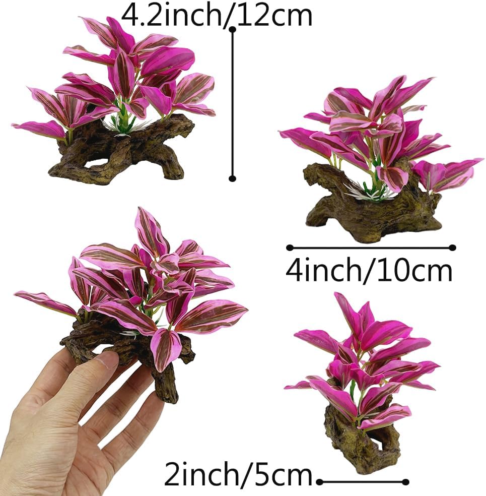 Smoothedo-Pets Fish Tank Decorations Aquarium Decor Ornaments Betta Pink Leaf pad Hammock Artifical Driftwood Goldfish Bowl Accessories (Hot Pink Set)