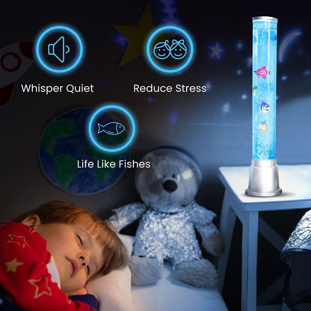 Fish Lamp Sensory Bubble Tube Bubble Lamps Aquarium Night Light 6 LED Color Changing Sensory Tubes Table Lamp Lava Bedroom Lamps Home Decor Desk Fake Fish Tank Christmas Gifts Men 1.9FT