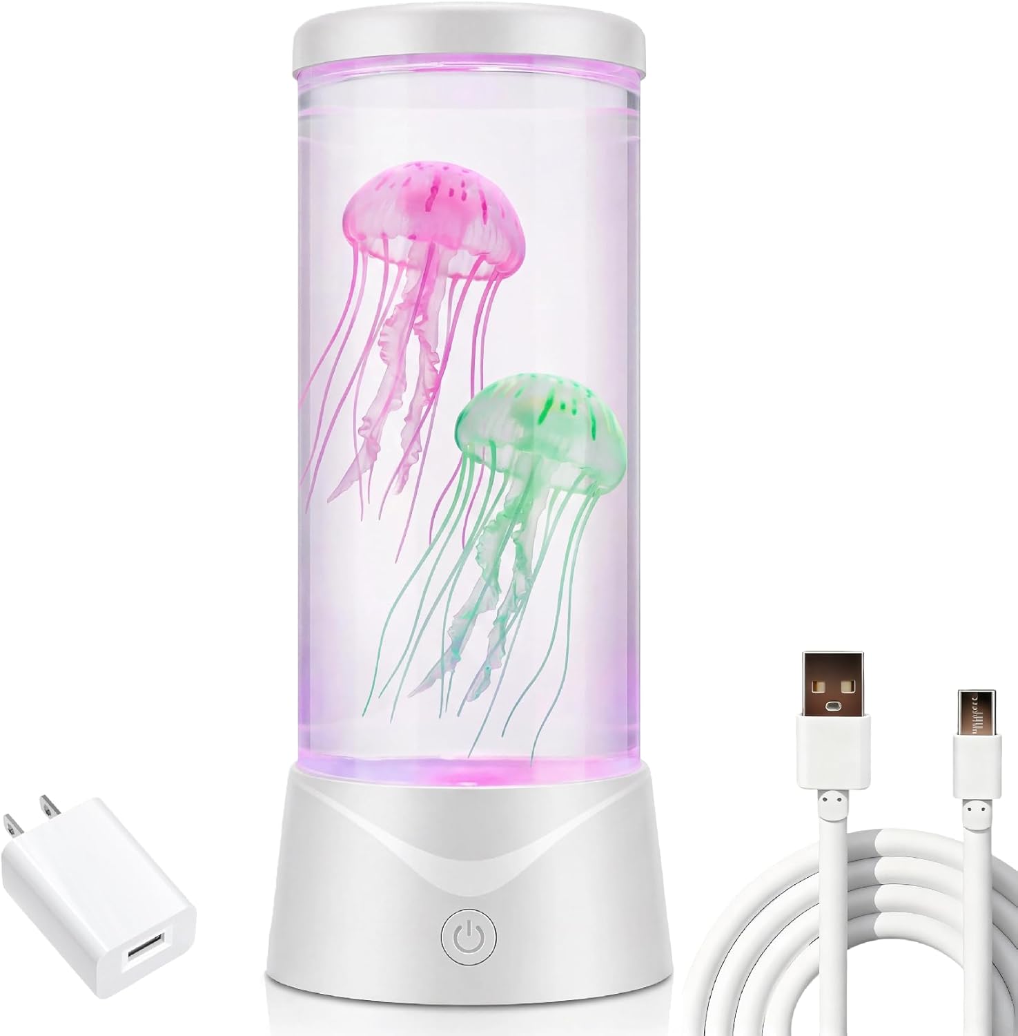 Jellyfish Lamp, 7 Color LED Changing Jelly Fish Light Lamp with Quiet Motor, Lifelike Movements, Jellyfish Decor for Bedroom, Office, Sensory Lamp Great Gifts for Kids (White)