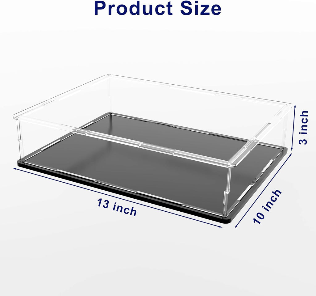 SVENJBB Display Case for Book, 13x10x3 Inch Book Acrylic Box for Display, Clear Acrylic Display Cases with Matte Black Base for Stamps, Coins, Cards and Jewelry