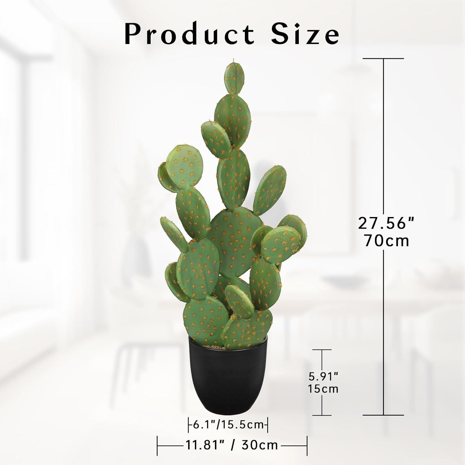 DILATATA Tall Fake Cactus Plant 27.5 inch Large Artificial Cactus Tree 'Prickly Pear Cactus' Faux Cactus Desert Plants Big Fake Cacti for Home Garden Office Decor