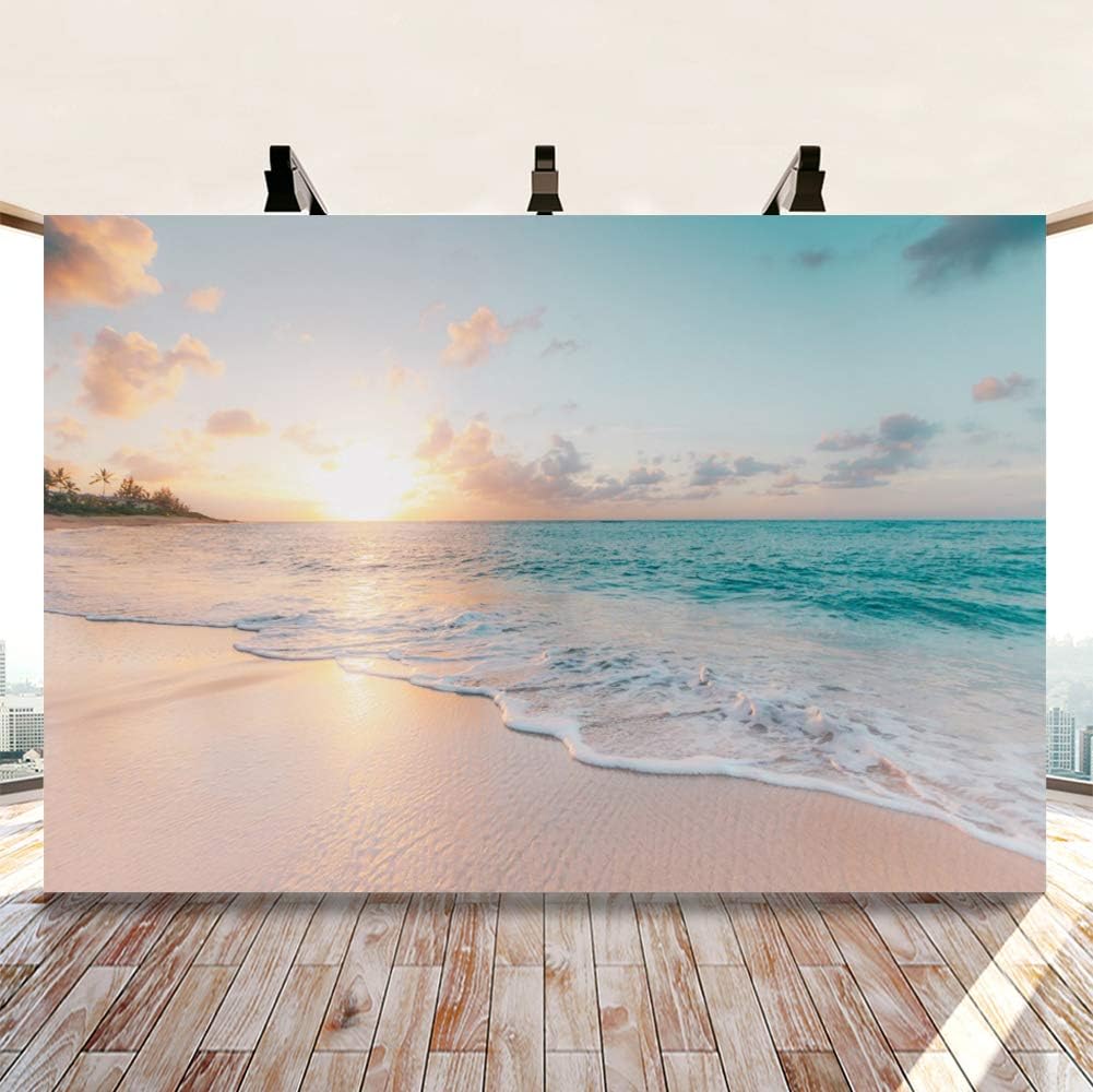 Leowefowa 12x8ft Sea Beach Backdrop Seaside Beach Sunrise Sea Wave Outdoor Scenery Wedding Photography Backdrops for Photo Shoots Party Adult Personal Portrait Photo Background Studio Props