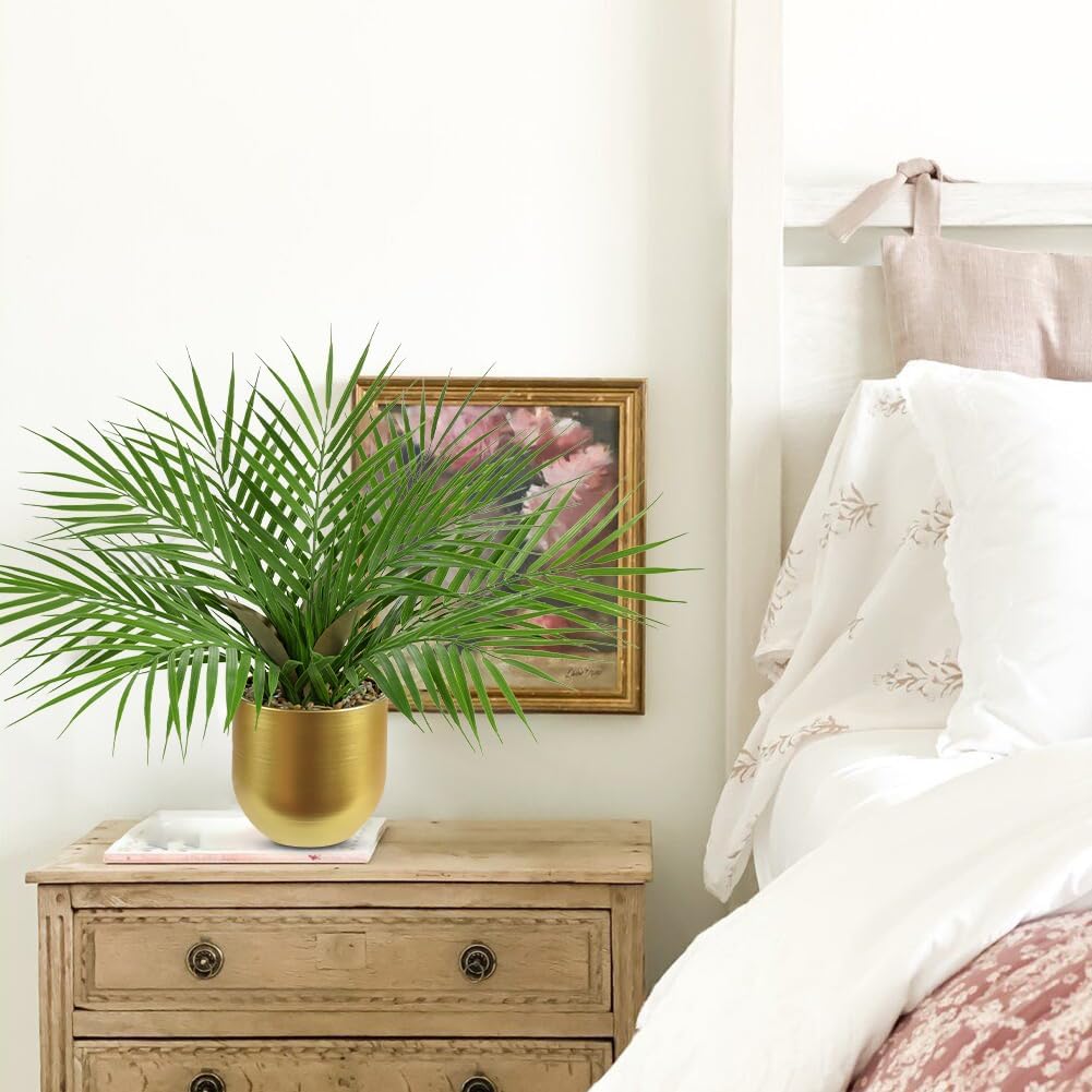 Briful Fake Plant 15.7’’ Artificial Palm Plant in Gold Pot Real Touch Faux Tropical Palm Tree Houseplant for Home Indoor Living Room Tabletop Balcony Decorations
