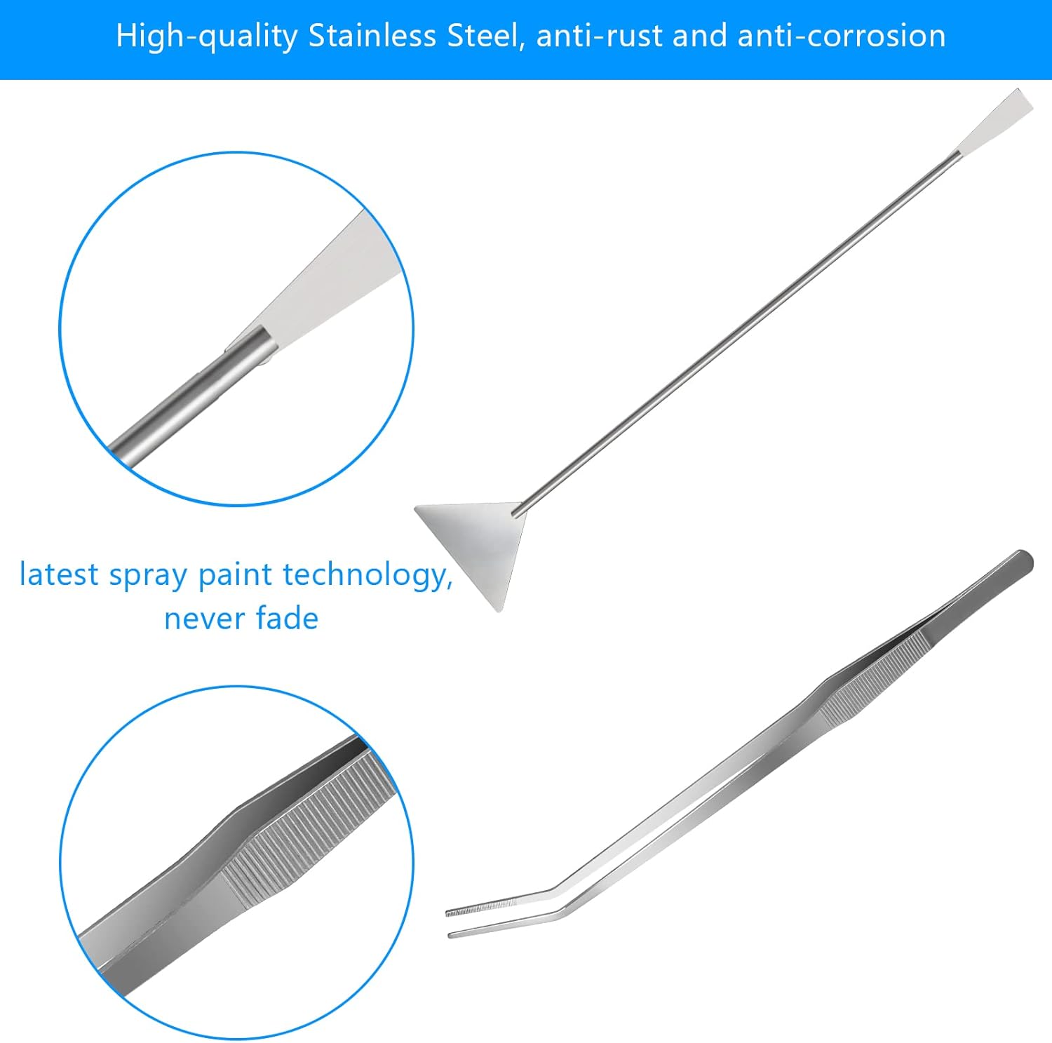 Aquarium Aquascape Tools Kit 15in, 4 in 1 Anti-Rust Aquatic Plant Aquascaping Tool Stainless Steel Tweezers Scissor Spatula for Aquarium Tank Clean Fish Tank Aquascape Accessories Set(Silver)
