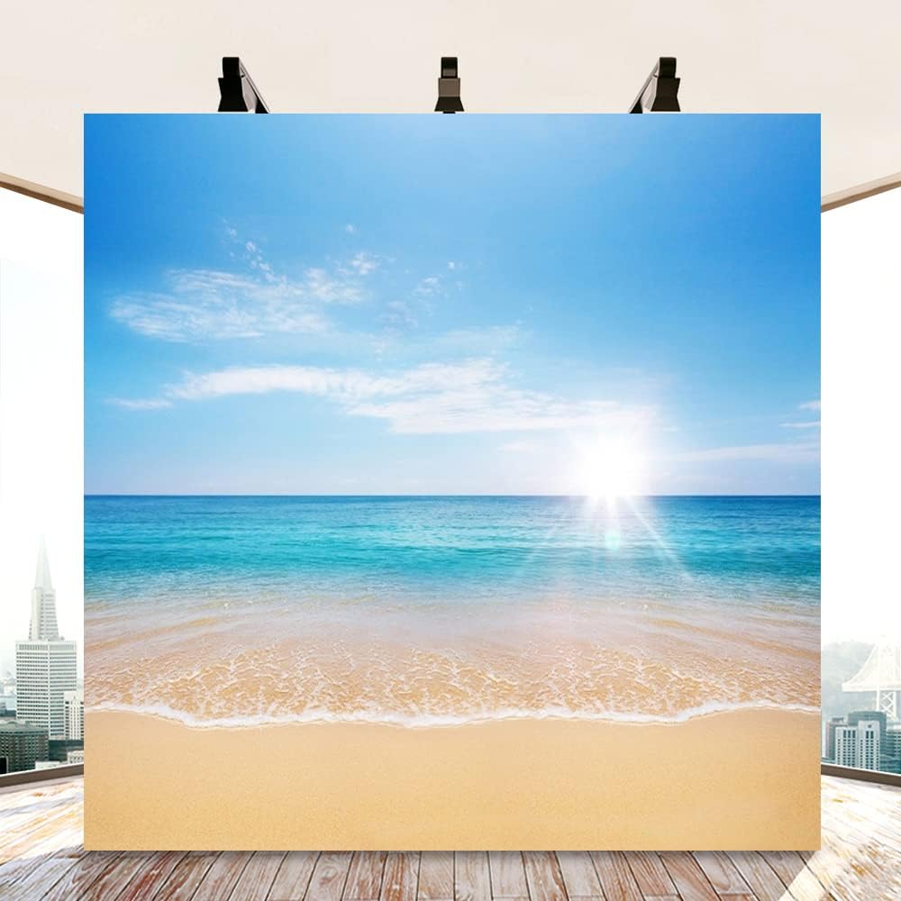 AOFOTO 8x8ft Summer Beach Photography Backdrop Sea Waves Background Blue Sky Clouds Sunlight Hawaiian Luau Adult Lovers Artistic Portrait Wedding Travel Vacation Photo Studio Props Vinyl Wallpaper