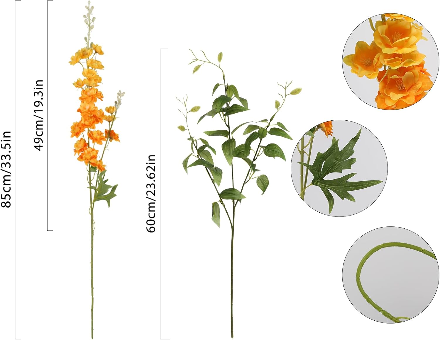 IPOPU 9Pcs Orange Artificial Delphinium Flowers Combo Clematis Greenery Stems, 33.5" Long Stem Larkspur for Wedding Centerpieces, Bridal Bouquet, Home Party Table Decor (Orange)
