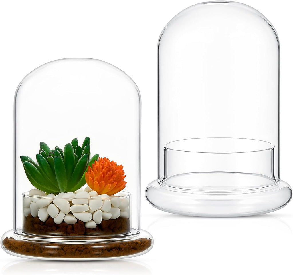 2 Pcs 4.7 x 6.3 Inch Glass Terrarium Clear Terrarium Planter Container Glass Dome Cloche with Airhole and Base for Plant Flower Home Tabletop Display Centerpiece, Plants Not Included