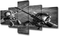 5 Piece Wall Art Fishing Tackle Pictures Printed on Canvas Gray and White Paintings Contemporary Artwork House Decoration Living Room Giclee Framed Gallery-Wrapped Ready to Hang(50”WX24”H)