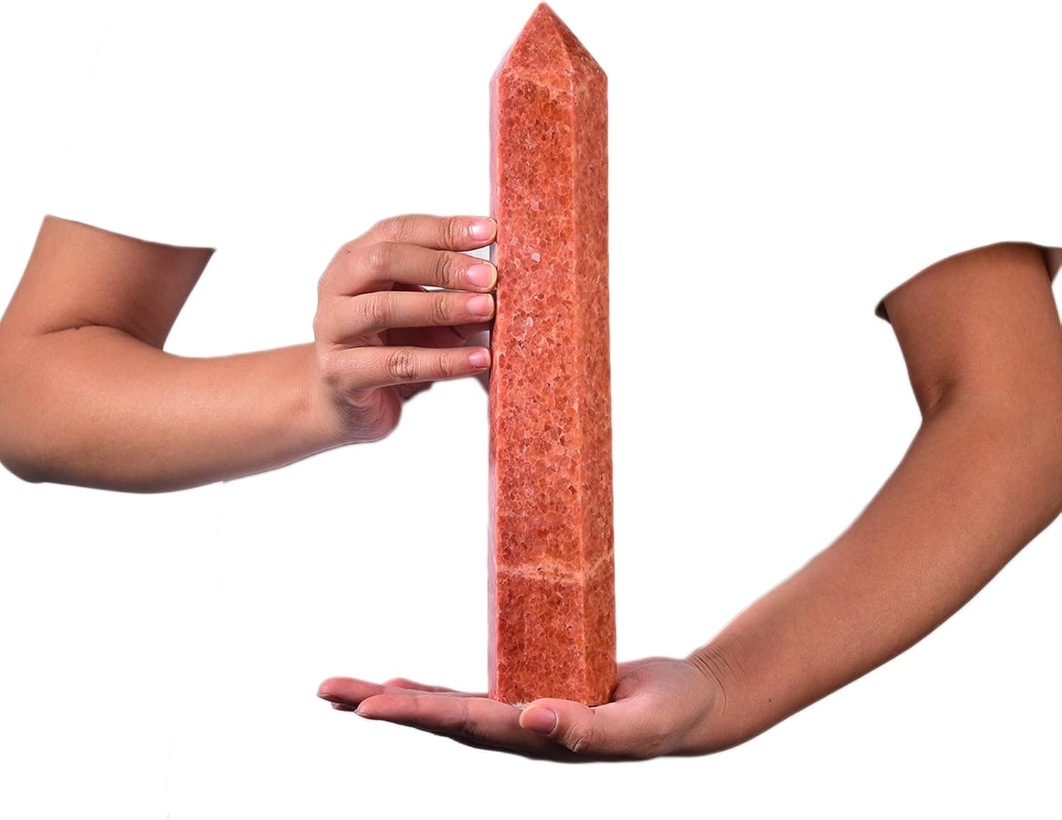 JIC Gem Extra Large Sunstone Healing Crystal Obelisk Tower Points 6 Faceted Sunstone Quartz Crystals Tower Wand Point Decor Chakra Meditation 3.5-4.0 Lbs