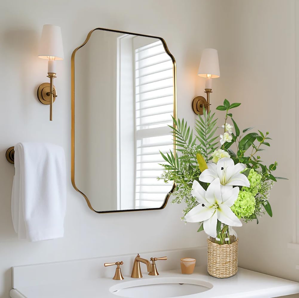 Hollyone Fake Flowers with Vase, Easter Lily Flowers, White Silk Tiger Lily and Hydrangea Artificial Flowers in Vase, Faux Plants and Flowers Arrangement Bouquets for Table Centerpieces Home Decor