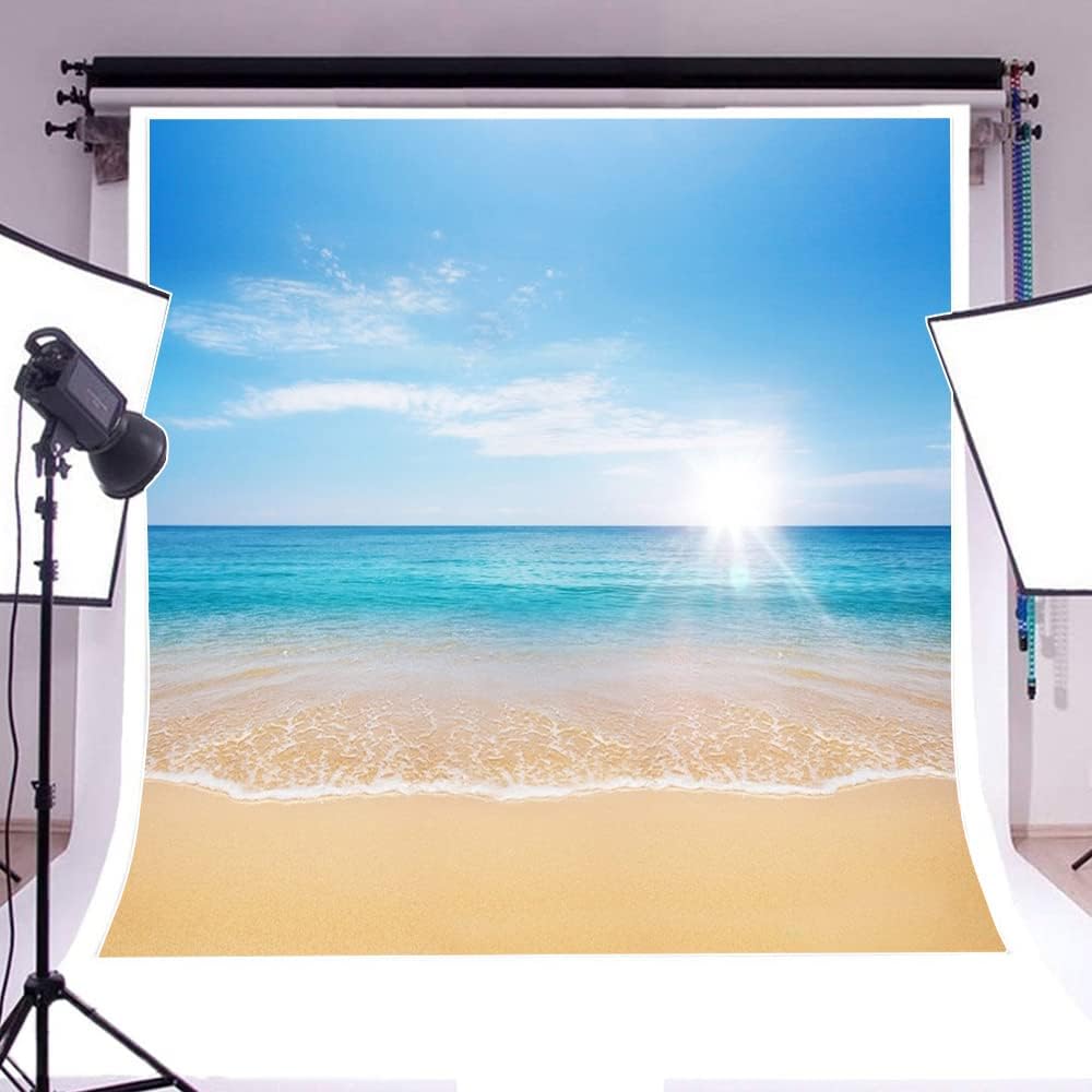 AOFOTO 8x8ft Summer Beach Photography Backdrop Sea Waves Background Blue Sky Clouds Sunlight Hawaiian Luau Adult Lovers Artistic Portrait Wedding Travel Vacation Photo Studio Props Vinyl Wallpaper