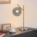 Mid Century Desk Lamp, Glass Globe Table Lamp with Gray Glass lampshade, Gold Modern Bedside Lamps for Bedroom Living Room Study Room