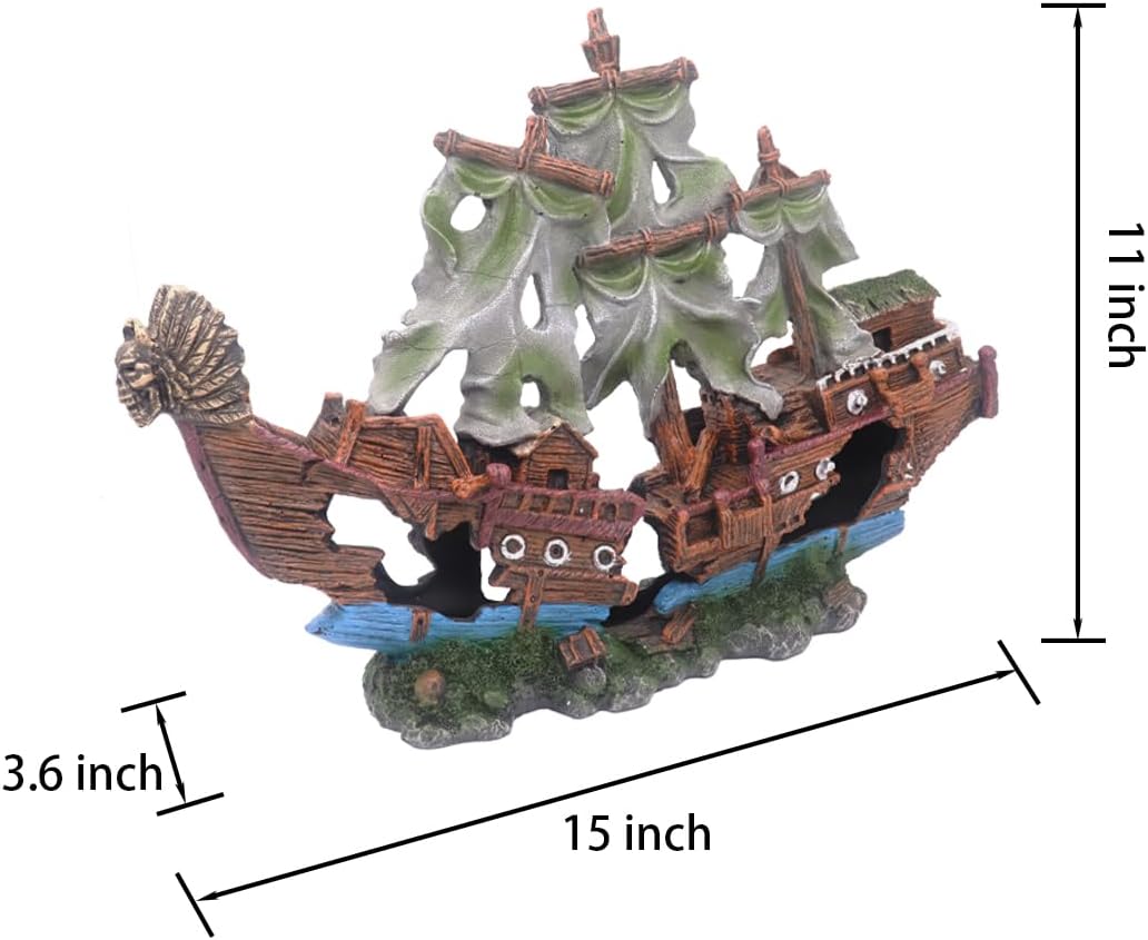 Ulifery Aquarium Sailing Boat Shipwreck Sunken Pirate Ship Resin Fish Tank Decorations Aircraft Carrier for Betta Super Large XXL for 55-75 Gallon Tank