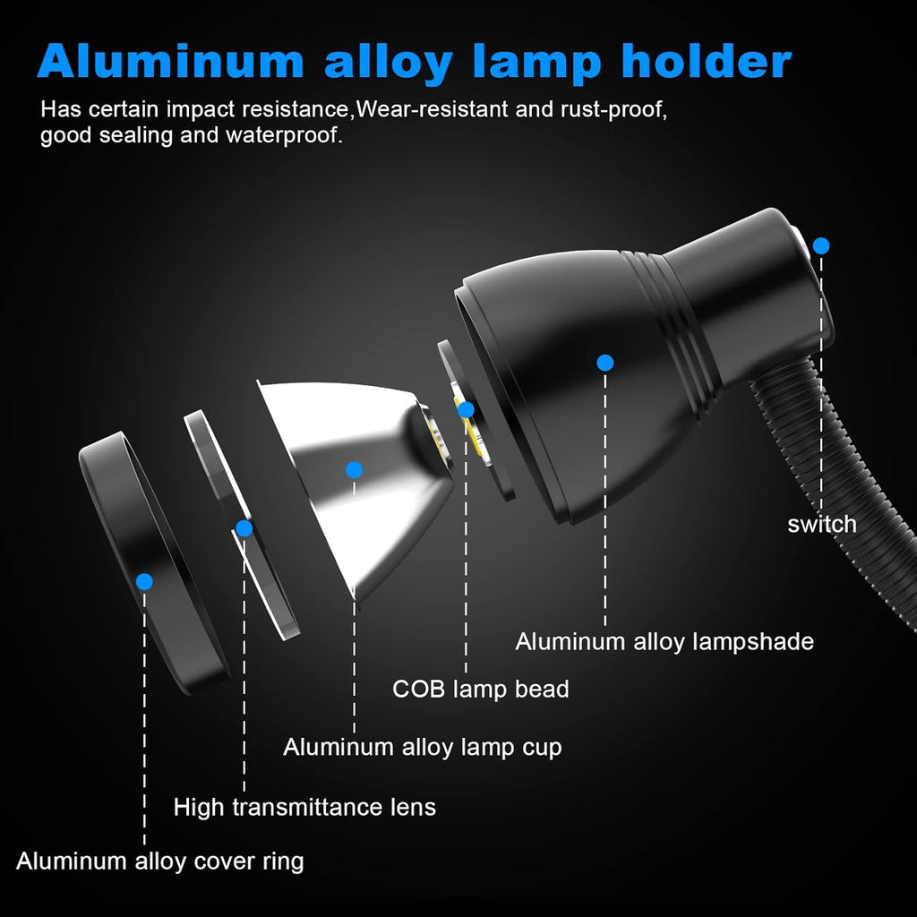 Flexible Work Light, 12W Machine Light, 1200 Lumen Flexible Work Light for Lathe milling Machine, Drilling Machine, Industrial Lighting, Workbench Lighting (1200LM Screw Mount Base)