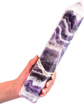 JIC Gem Natural Chevron Amethyst Healing Crystal Obelisk Tower 6 Faceted Large Crystal Wand Reiki Chakra Meditation Therapy Decor Crystal Gift 3.5-4.0 Lbs