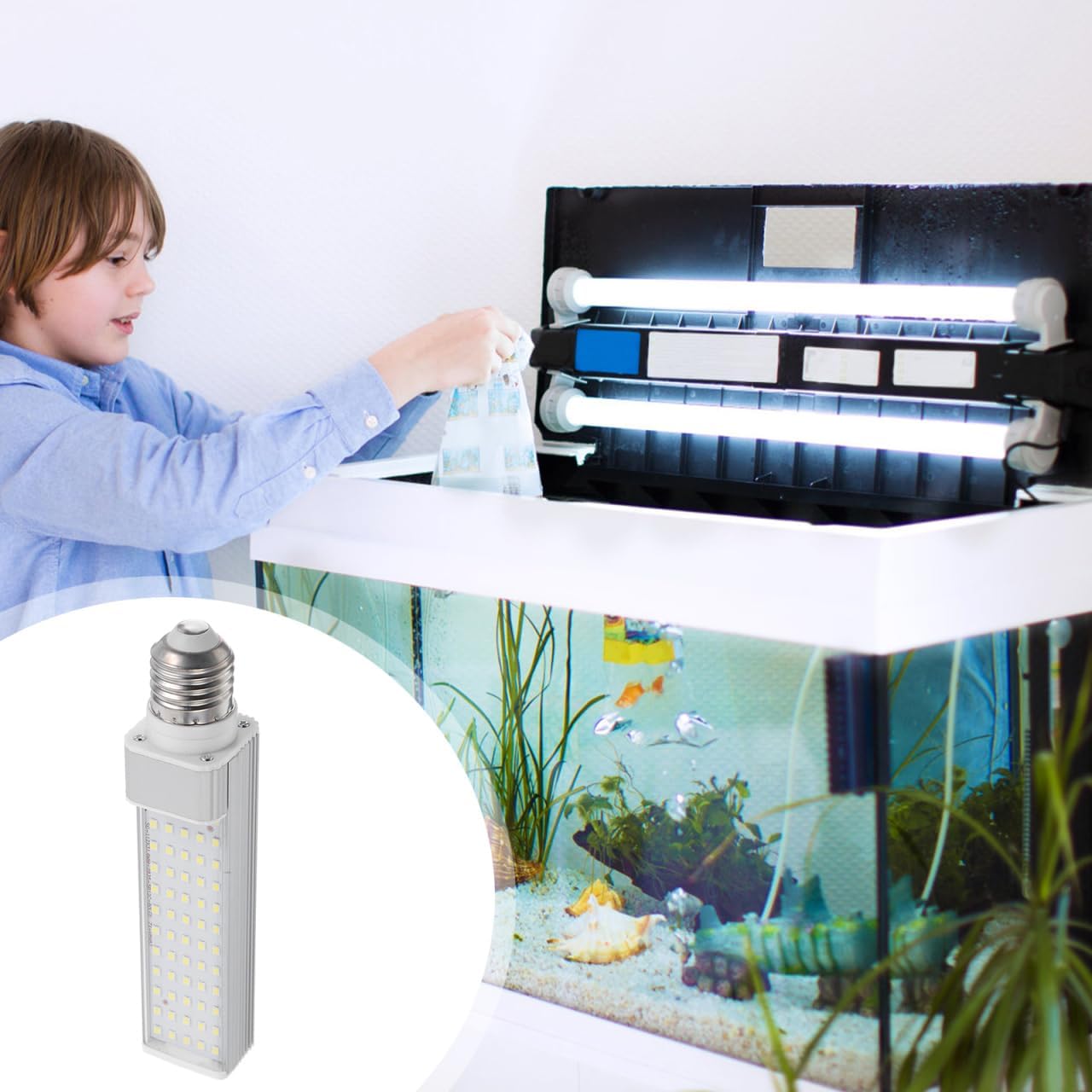 UEETEK E27 Aquarium Light Bulb : 11W White 6500K LED Corn Bulb Fish Tank Light for Coral and Plant Growth, 6.68X1.49X1.38in