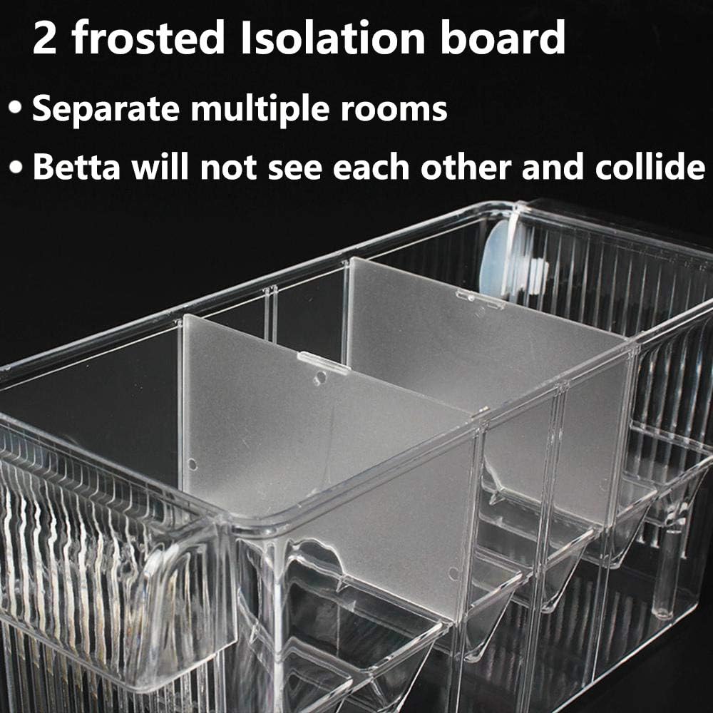 Tfwadmx Fish Breeding Box, 3 Rooms HD Aquarium Breeder Box with Suction Cups Hatchery Acrylic Fish Incubator Isolation with Artificial Plant for Guppy Hatchery