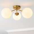 Maxax 17" Gold Ceiling Light, 3 Lights Modern Flush Mount Fixture with Opal Milk Glass Globe, Mid Century Brass Semi Chandelier, Sputnik Ceiling Lamp for Living Room, Dining Room, Bedroom, Entryway
