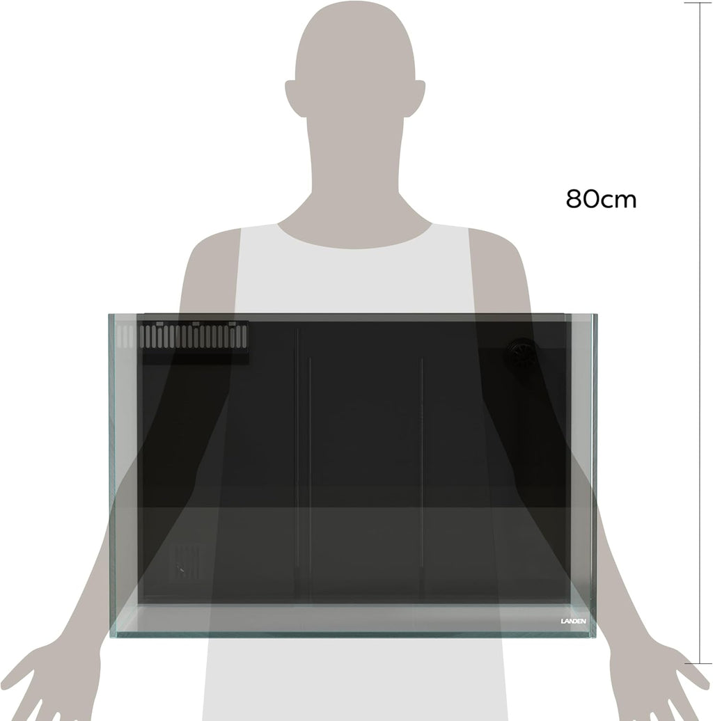 Landen 60P 26.23 Gallon Ultra Clear All Glass Rimless Low Iron Aquarium Tank with Rear Filtration Chamber for Salt and Fresh (Return Pump Included) 23.6Wx17.7Dx15.8H in(60x45x40cm) 8mm Thickness