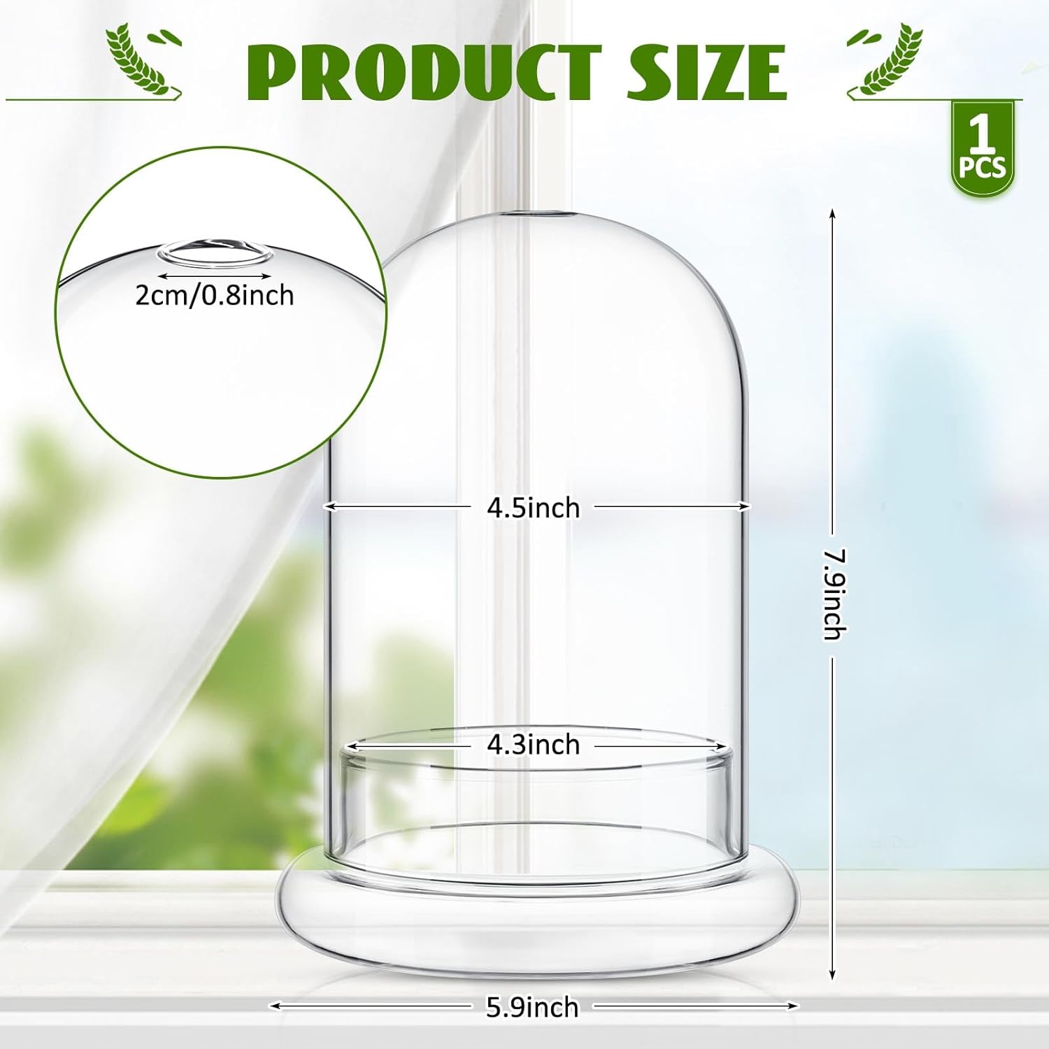 1 Pcs Glass Terrarium 5.9 x 7.9 Inch Terrarium Planter Container Clear Glass Dome Cloche with Airhole and Base for Plant Flower Home Tabletop Display Centerpiece, Plants Not Included