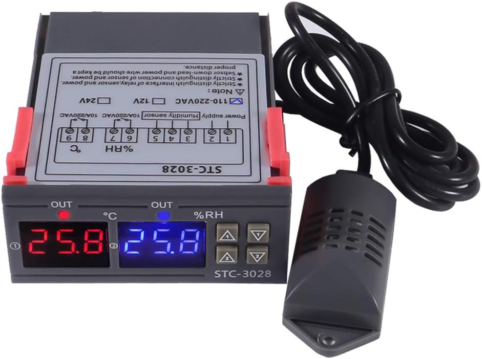 STC-3028 AC 110-220V 10A Digital Temperature Controller Dual Display Thermostat Thermoregulator Heating Cooling Switch Digital Hygrometer with SHT20 Probe (AC 110-220V)