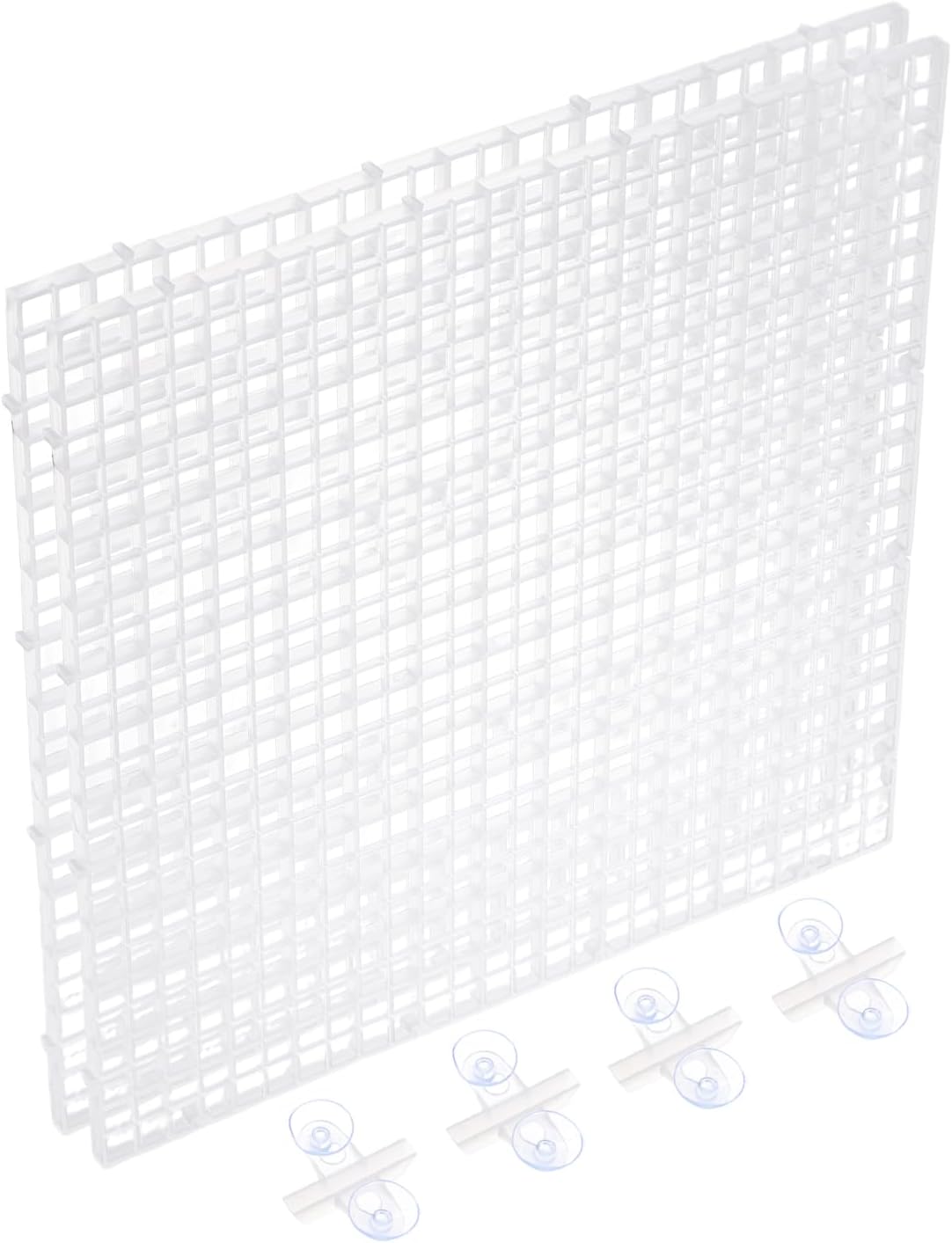 uxcell 2Pcs Aquarium Fish Tank Divider, 12x12 Inch Plastic Egg Crate Light Diffuser Grid Filter Bottom Partition Separator with Sucker Clips and Suction Cups for Aquarium, Clear