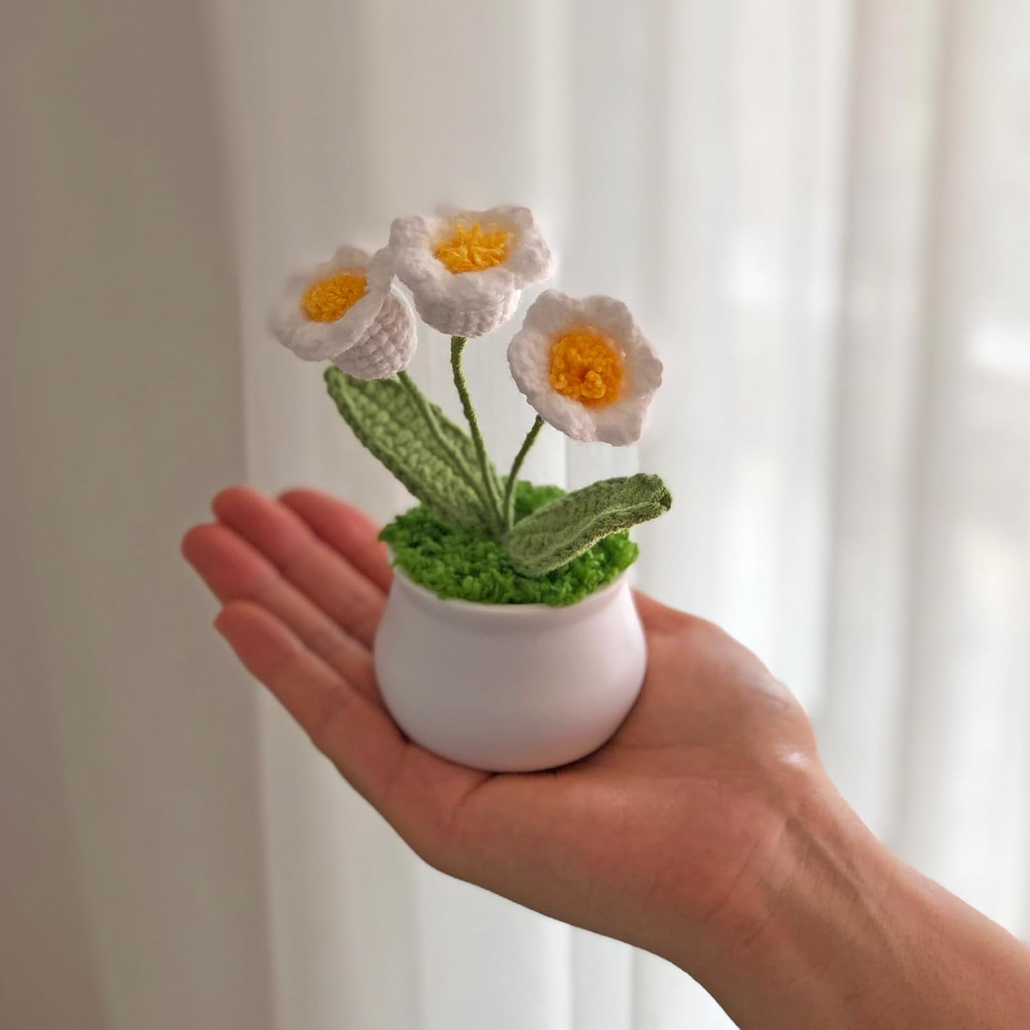 Crochet Flowers Cute Little Potted Flower, Gift for Birthday, Teacher’s Day, Graduation, Anniversary, Christmas, Decor for Car Dashboard,Home Office Decoration (White Lily of The Valley)