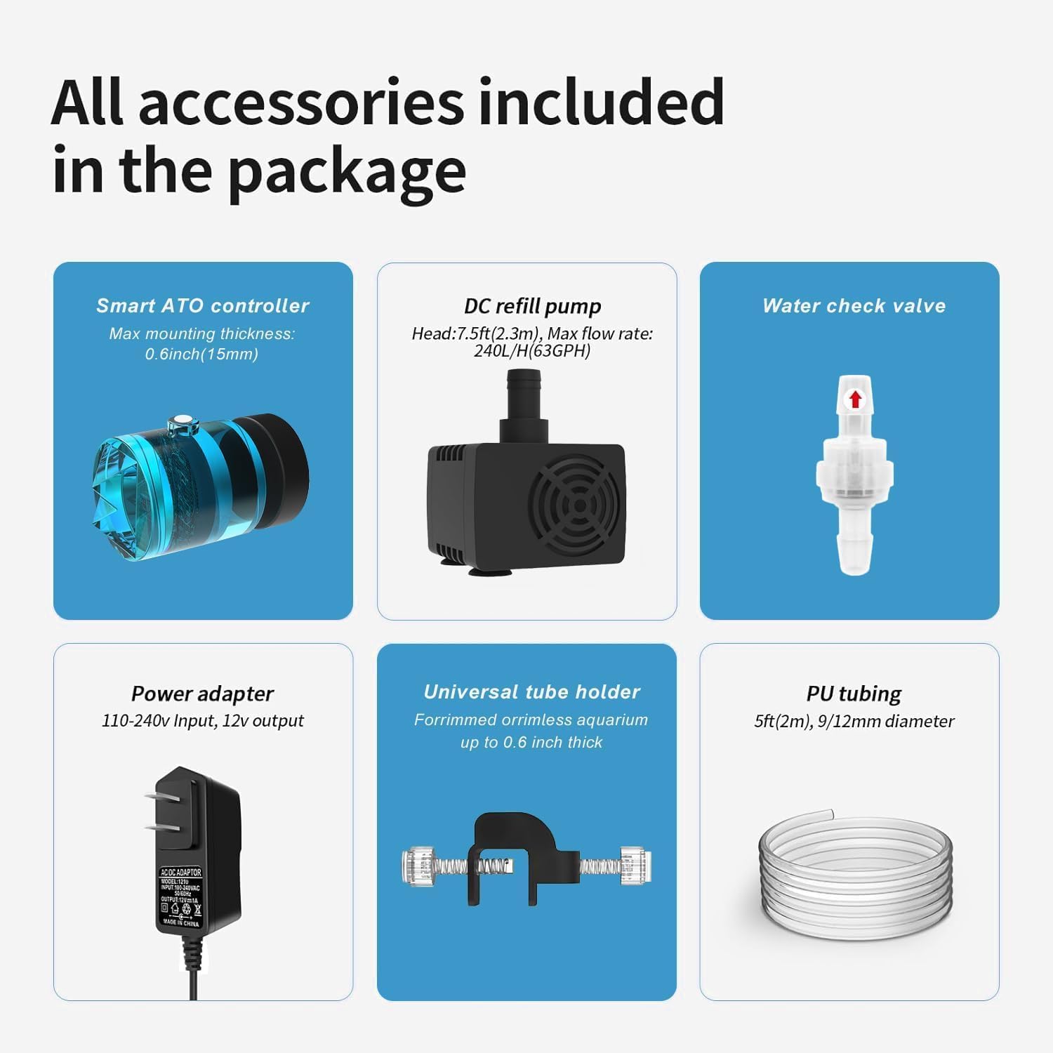 FZONE Aquarium ATO Auto Top Off Refilling System with Dual Optical Sensor for All-in-One Tanks