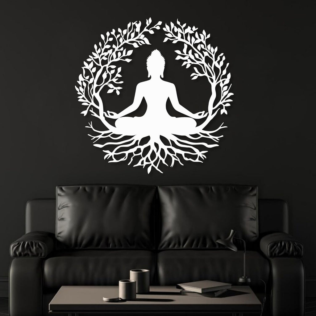 huefoam Buddha Metal Wall Art, Buddha Wall Decor, Tree of Life Metal Wall Art, Tree Wall Decor for Living Room, Bedroom, Meditation Room (Black, 31"×31"/80×80cm, metal art wall decor)