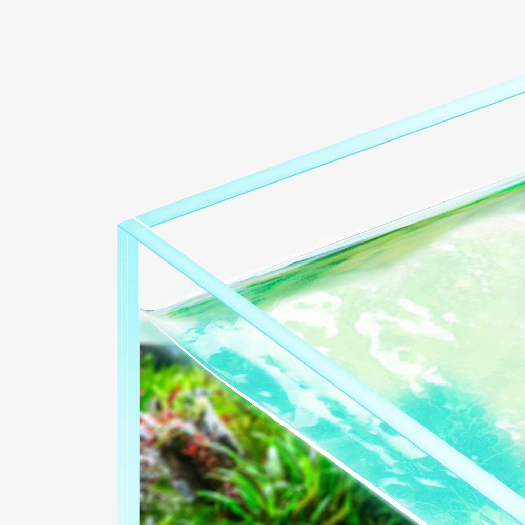 Fzone 2 Gal Nano Rimless Aquarium Low Iron Fish Tank NovaClear Ultra-White Translucent Glass Verso Series Nano Shallow Pond Levitating Floating Air Aquarium(A16-H30)