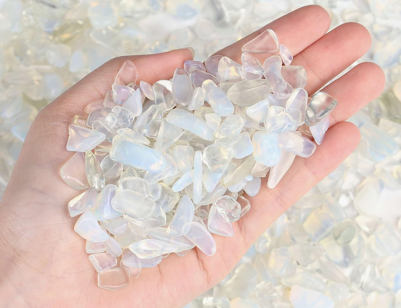 LAIDANLA Opalite Crushed Stone Crystal Chips Bulk Natural Gemstones Healing Reiki Crystals Mini Quartz Vase Filler Aquarium Gravel 100g