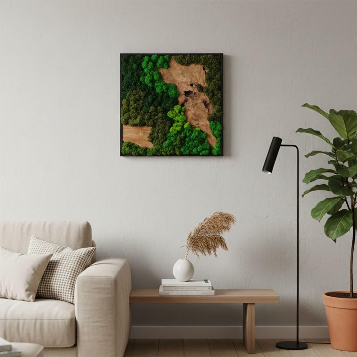 vadmepiop Natural Preserved Moss Wall Art with Real Wood Frame, Handcrafted Maintenance-Free Moss Wall Panel for Home Decor, Office, Restaurant, Bar & Cafe (Square, 11.81in)