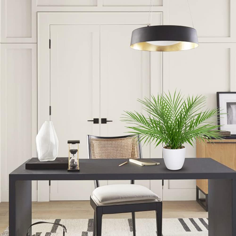 Briful Fake Plant 15’’ Artificial Palm Plant in White Pot Real Touch Faux Tropical Palm Tree Houseplant for Home Indoor Living Room Tabletop Balcony Decorations