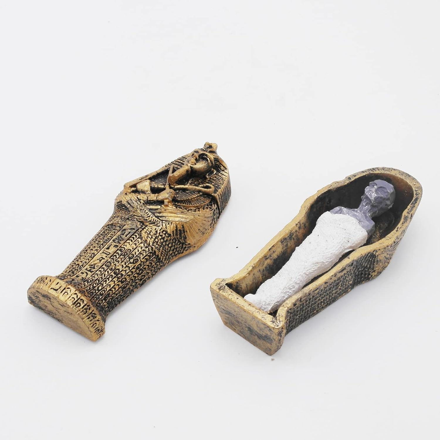 Aquarium Mummy Gold Coffin Decorations Egypt Fish Reptile Turtle Tank Décor Ornament Pet Bronze