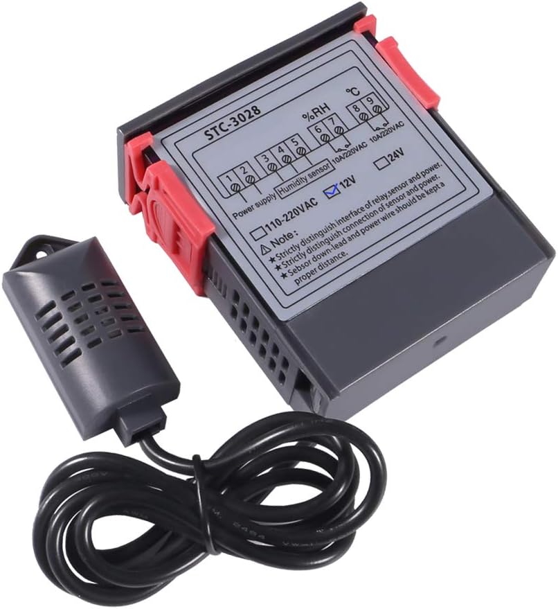 STC-3028 DC 12V Digital Display Thermostat Temperature Controller Adjustable Thermostat Controller with SHT20 Waterproof Sensor