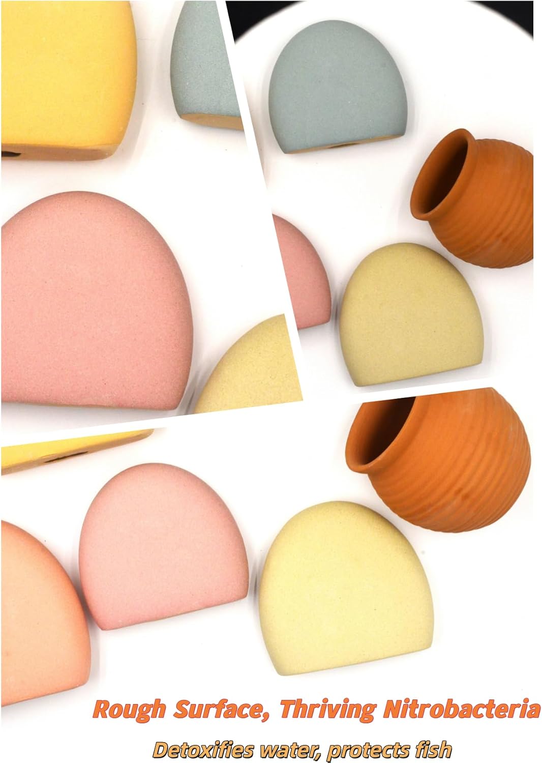 Pastel Ceramic Fish Tank Decorations, Aquarium Decorations, Modern Fish Tank Decor, Dome-Shaped Aquarium Ornaments in Pink, Blue, Yellow, Terra Cotta, Multi-Color Set for Aquatic Habitat