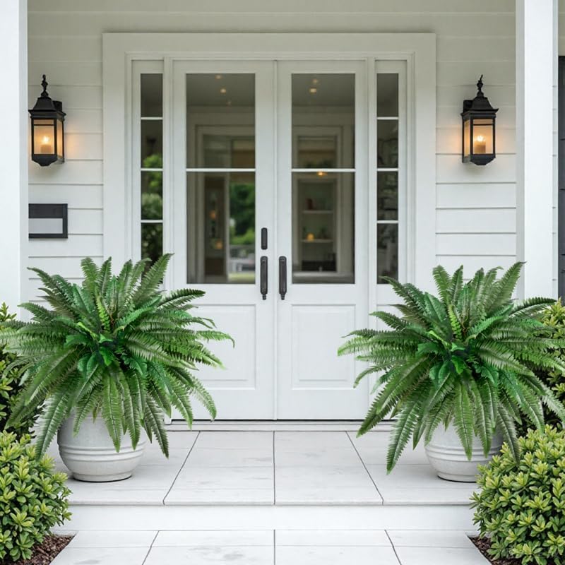 48" Artificial Ferns for Outdoors Large, 2 Packs Fake Ferns, Realistic & UV Resistant Faux Fern for Porch Windowsill Garden Planter Home Indoors Office Decor, Potted or Hanging (67 Leaves/Stem)