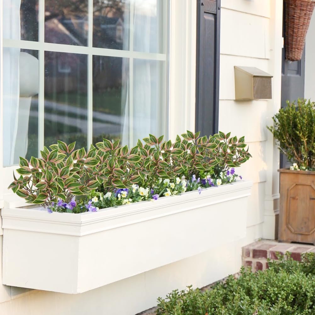 Hollyone 5 Bundles Artificial Greenery Plants Stems Faux Wandering Jew Leaves Plant Bouquet Fillers for Arrangement, Fake Shrub Bushes Plants for Home Centerpiece Indoor Outdoor Garden Patio Porch