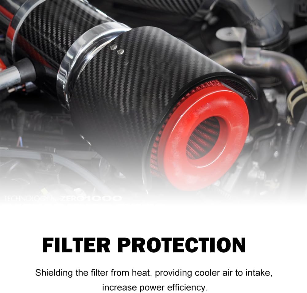 RULLINE Universal Air Intake Filter Cover Heat Shield Stainless Steel Cover Darkish Compatible with 2.5-3.5" Cone Filter with Protective Edge Design