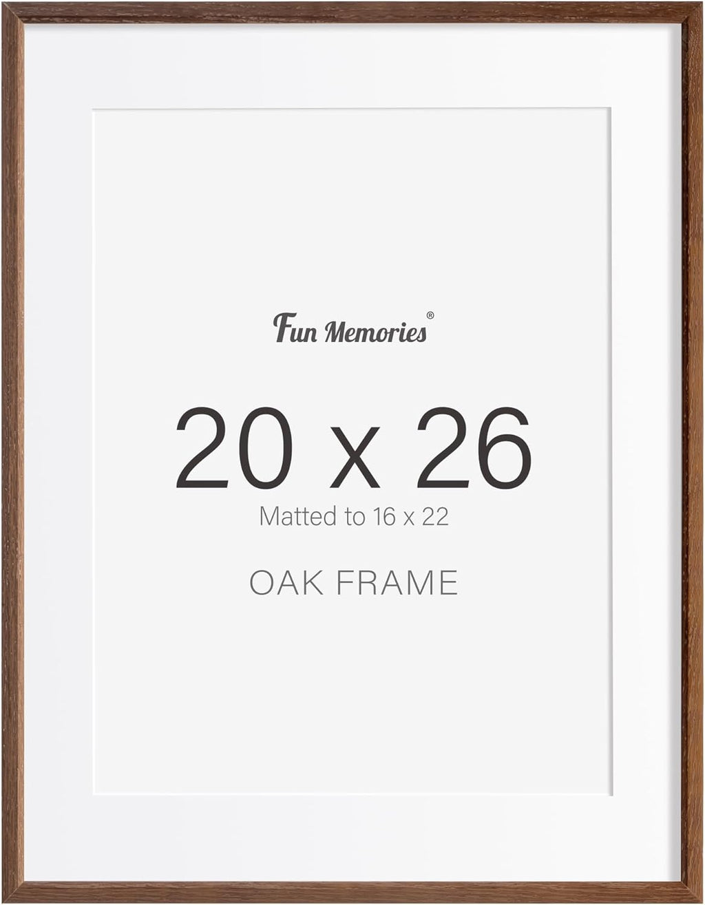 Fun Memories 20x26 Oak Picture Frame for Wall, 20x26 Frame with Matted to 16x22, Solid Wood Picture Frames for Wall Art Photo and Prints (Walnut, 1 Pack)